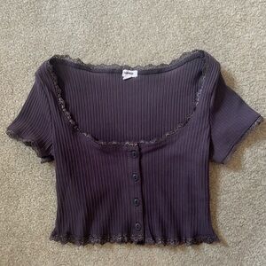 Garage Purply-grey Crop Top with Lacy Trim